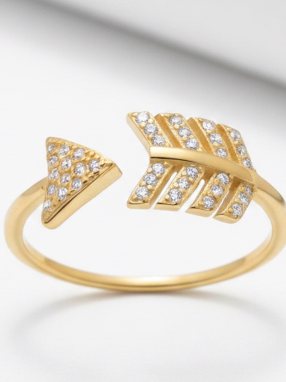 Womens Sterling Silver Zirconia Studded Arrow Gold‎ Ring Size 7